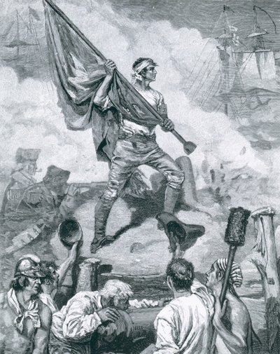 Sergeant Jasper at the Battle of Fort Moultrie, June 28th 1776, Illustration from 